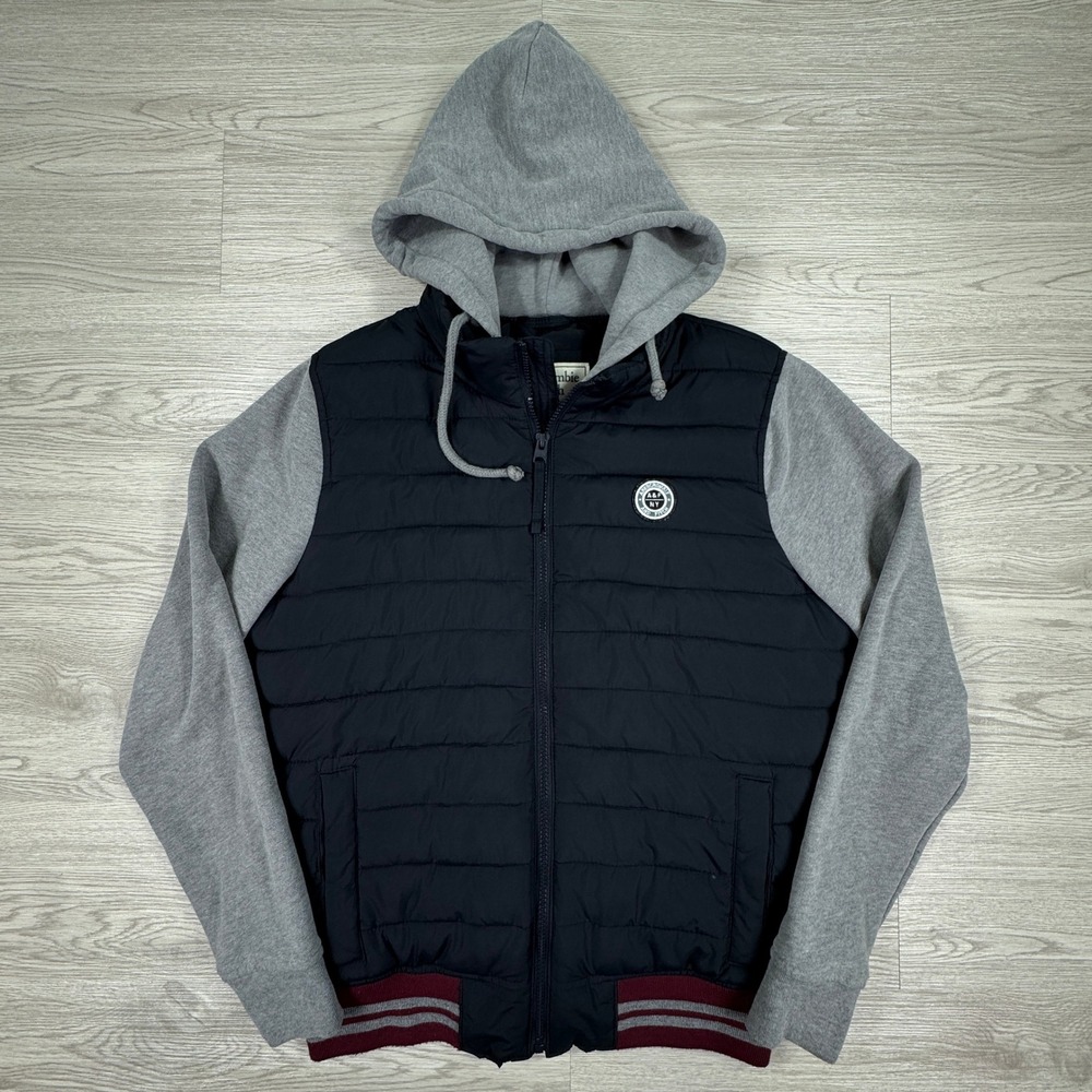Abercrombie & Fitch Men's Jacket Quilted Puffer Hoodie Black Gray Small Full Zip